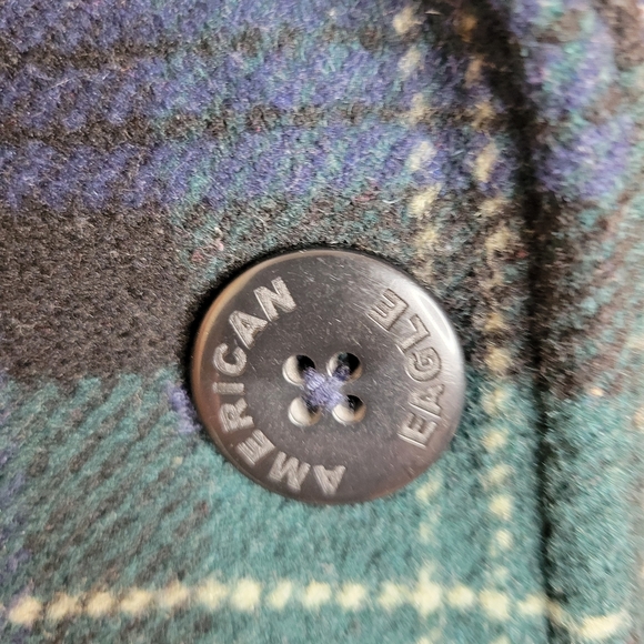 American Eagle Plaid Double-Breasted Women's Wool Coat Size M Blue & Green - Picture 16 of 16